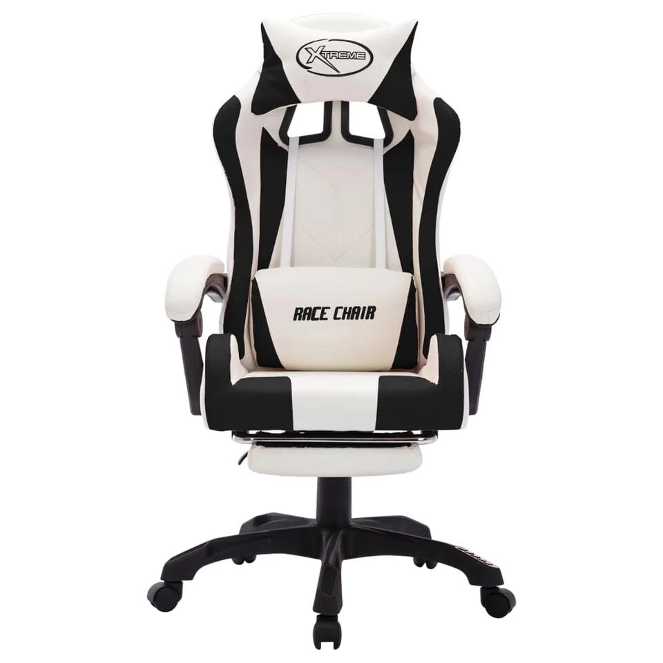 VidaXL Racestoel Met RGB LED-verlichting Kunstleer Zwart En Wit 4 VidaXL Racestoel Met RGB LED-verlichting Kunstleer Zwart En Wit - Afbeelding 4