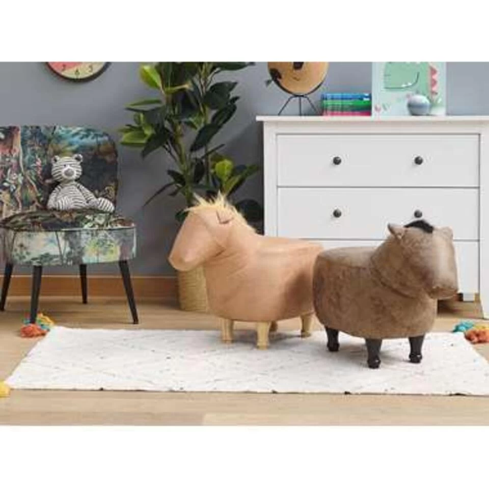 Beliani Dierenhocker HORSE - Beige Kunstleer 2 Beliani Dierenhocker HORSE - Beige Kunstleer - Afbeelding 2