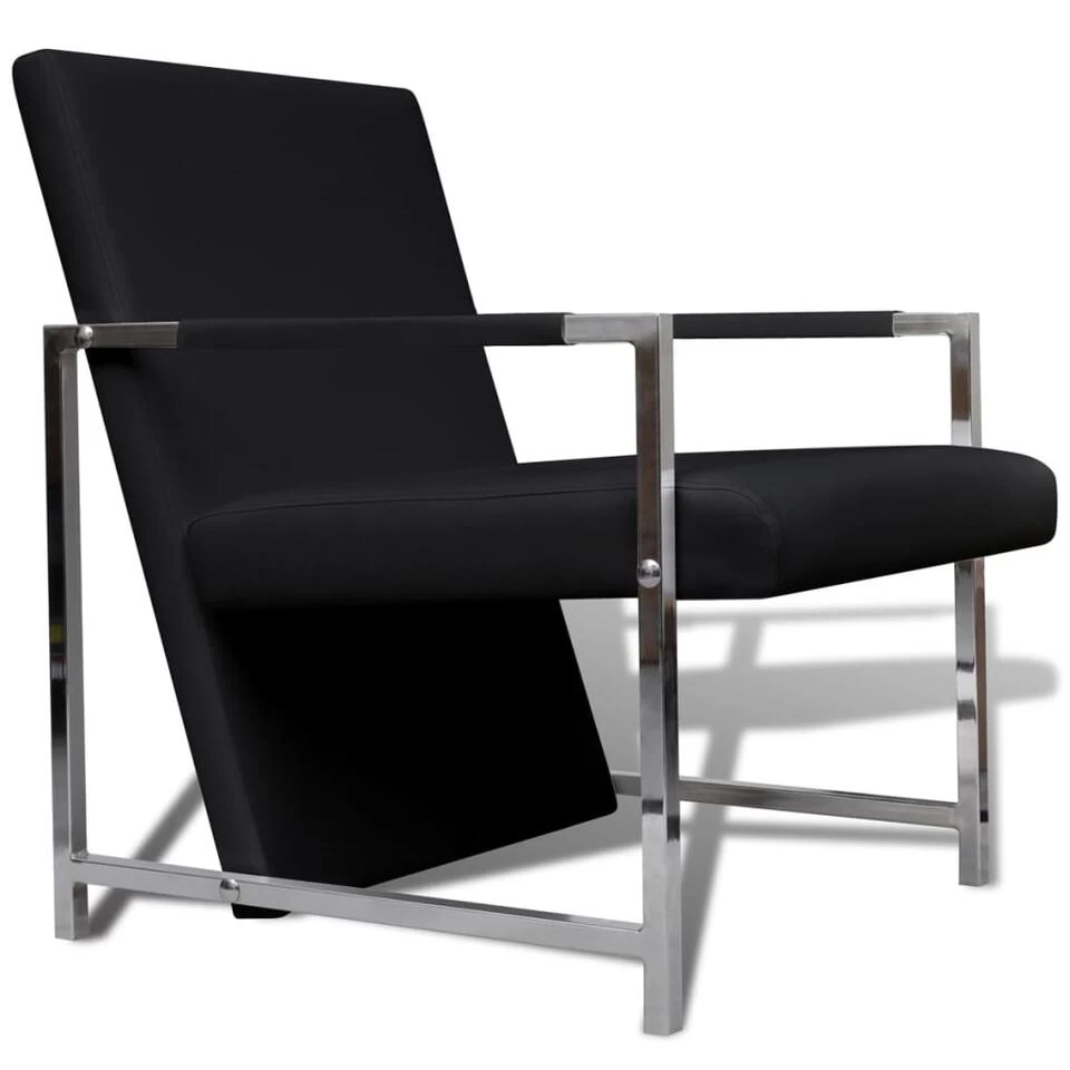 VidaXL Fauteuils 2 St Met Chroom Frame Kunstleer Zwart 3 VidaXL Fauteuils 2 St Met Chroom Frame Kunstleer Zwart - Afbeelding 3
