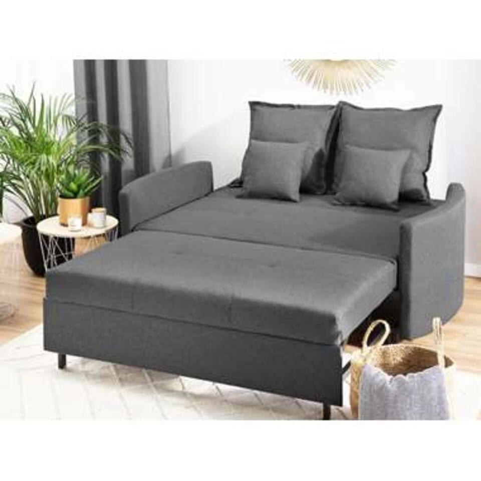 Beliani Slaapbank - HOVIN Grijs Polyester 3 Beliani Slaapbank - HOVIN Grijs Polyester - Afbeelding 3