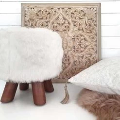 Beliani Hocker IOWA - Wit Polyester -Bankstoel Winkel cae2f08a5dcd4f56af475931a4d1ba17