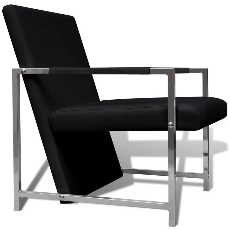 VidaXL Fauteuils 2 St Met Chroom Frame Kunstleer Zwart 4 VidaXL Fauteuils 2 St Met Chroom Frame Kunstleer Zwart - Afbeelding 4