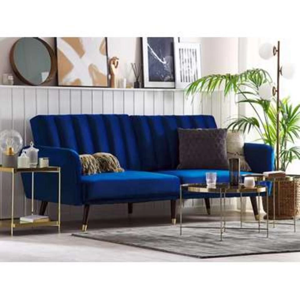 Beliani Slaapbank - VIMMERBY Blauw Fluweel 2 Beliani Slaapbank - VIMMERBY Blauw Fluweel - Afbeelding 2