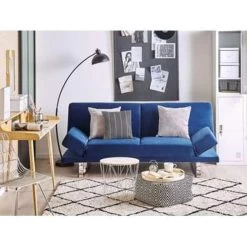 Beliani Slaapbank - YORK Blauw Fluweel -Bankstoel Winkel dec59cbfb3984c578bafca9ef0667c5a