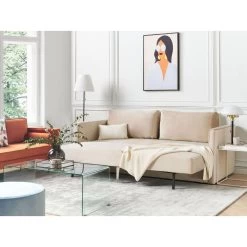 Beliani Driezitsbank - EKSJO Beige Fluweel -Bankstoel Winkel dff2f80b2ba647caaf5c876742e3d835