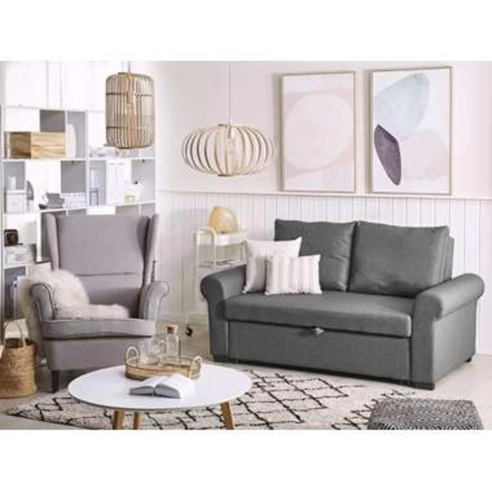 Beliani Slaapbank - SILDA Grijs Polyester 2 Beliani Slaapbank - SILDA Grijs Polyester - Afbeelding 2