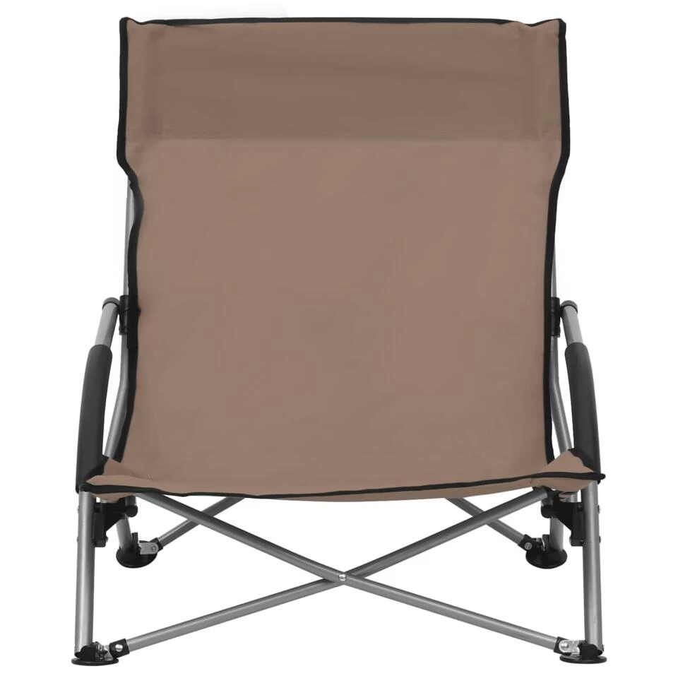 VidaXL Strandstoelen 2 St Inklapbaar Stof Taupe 2 VidaXL Strandstoelen 2 St Inklapbaar Stof Taupe - Afbeelding 2