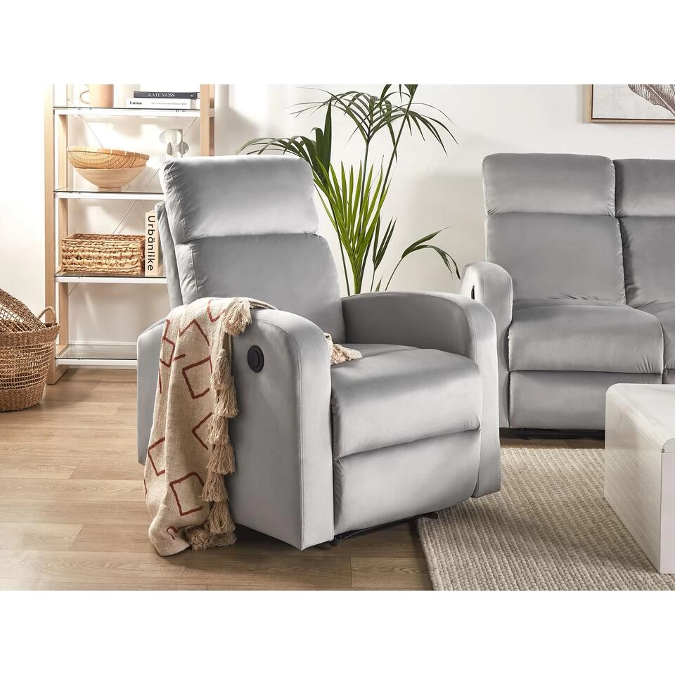 Beliani TV-fauteuil VERDAL - Grijs Fluweel 2 Beliani TV-fauteuil VERDAL - Grijs Fluweel - Afbeelding 2
