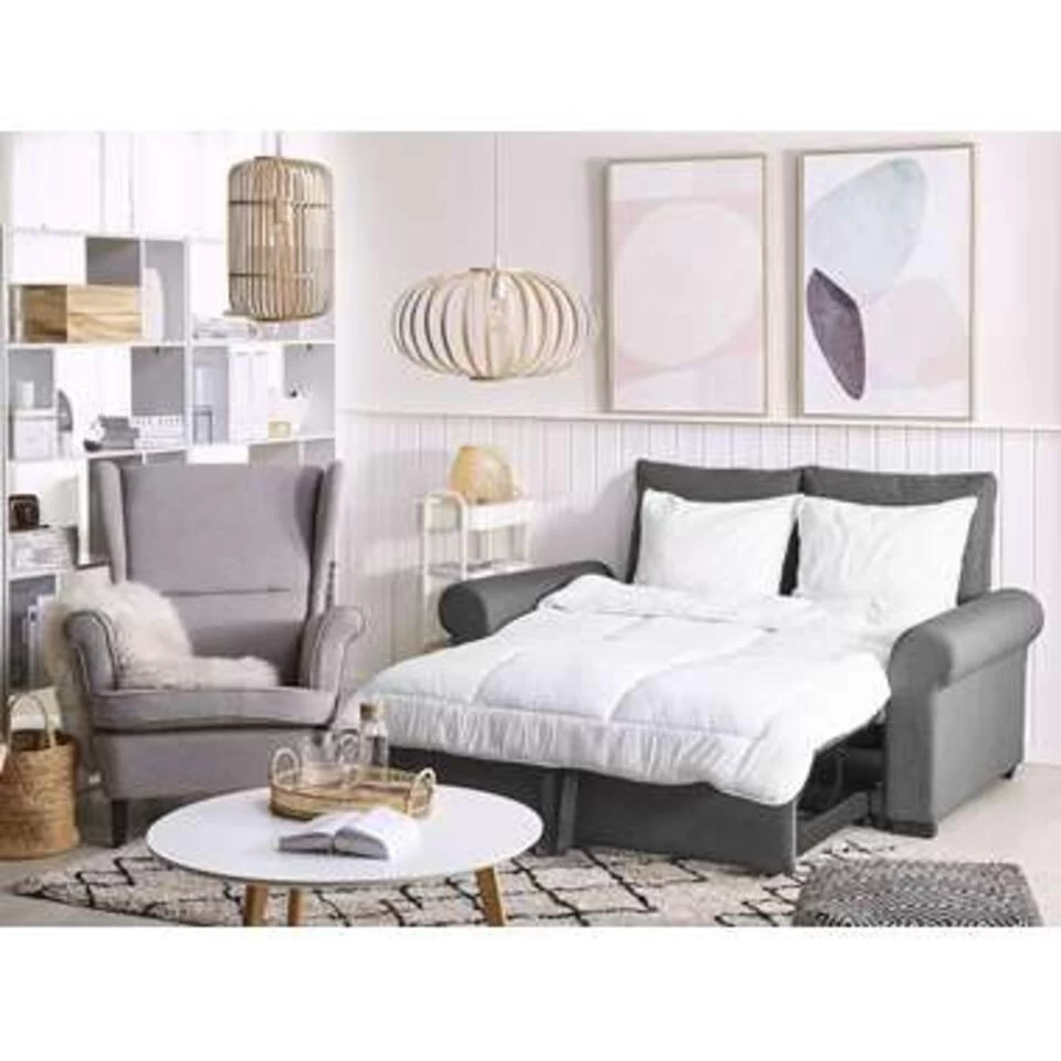 Beliani Slaapbank - SILDA Grijs Polyester 3 Beliani Slaapbank - SILDA Grijs Polyester - Afbeelding 3