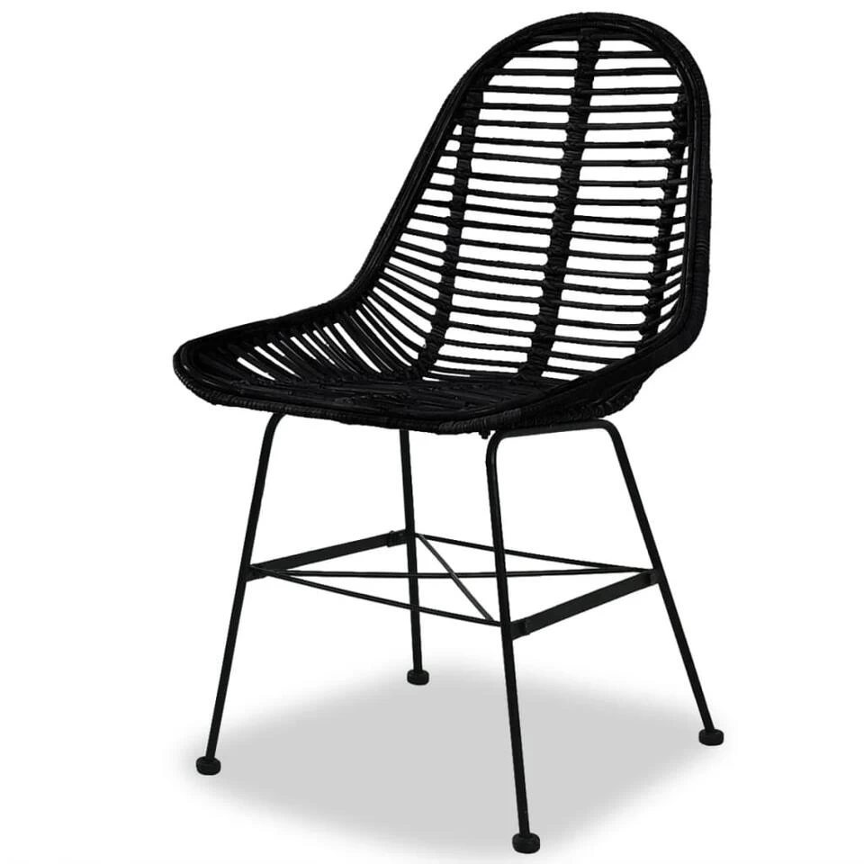 VidaXL Eetkamerstoelen 2 St Natuurlijk Rattan Zwart 3 VidaXL Eetkamerstoelen 2 St Natuurlijk Rattan Zwart - Afbeelding 3