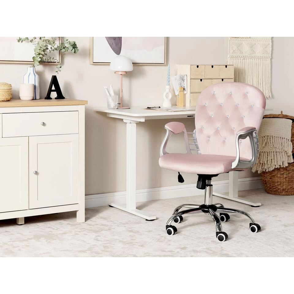 Beliani Bureaustoel PRINCESS - Roze Fluweel 2 Beliani Bureaustoel PRINCESS - Roze Fluweel - Afbeelding 2